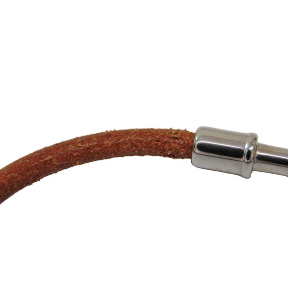 Hermes Jumbo Leather,Metal No Stone Bangle Brown,Silver - Picture 3 of 6